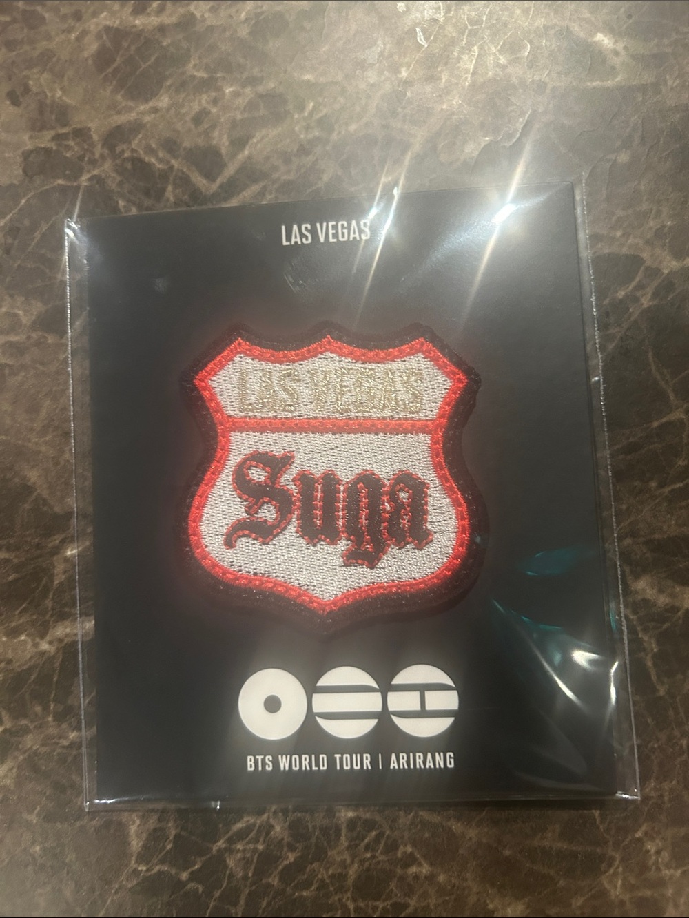 BTS OFFICIAL World Tour 'Suga' Las Vegas Embroidered Patch - Red & White